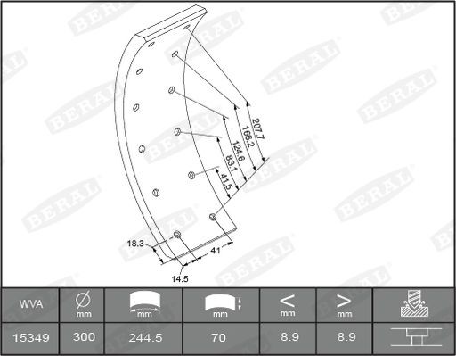 BERAL Sada brzd. obloż., Bubn. brzda KBL15349.0-1549 KBL15349.0-1549 Čeľustí parkovacej brzdy DAEWOO LUBLIN BERAL