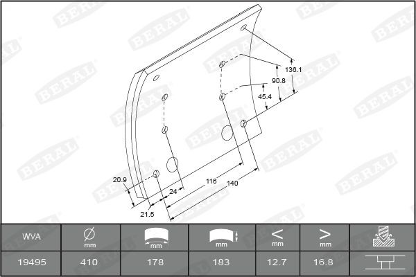 BERAL Kit materiale d'attrito, Freno a tamburo KBL19495.2-1575 KBL19495.2-1575 costo Ganasce freno a mano BERAL CHEVROLET CORVETTE