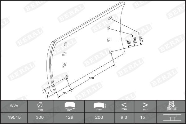 BERAL Bromsbelägg, sats, trumbroms KBL19515.1-1541 KBL19515.1-1541 BERAL handbromsbelägg JEEP COMMANDER