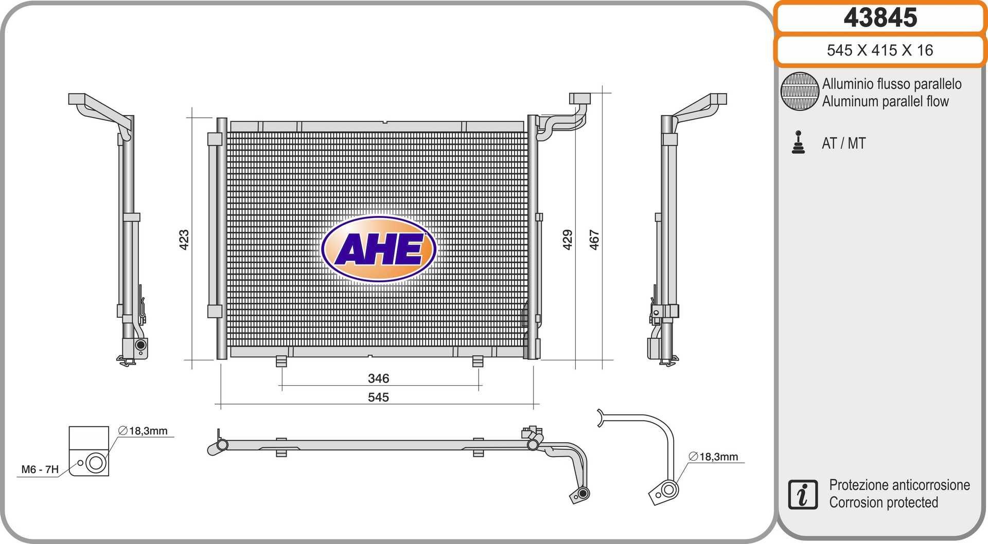 AHE Kondensor, klimatanläggning 43845 43845 AHE kondensor klimatanläggning FORD TOURNEO CONNECT