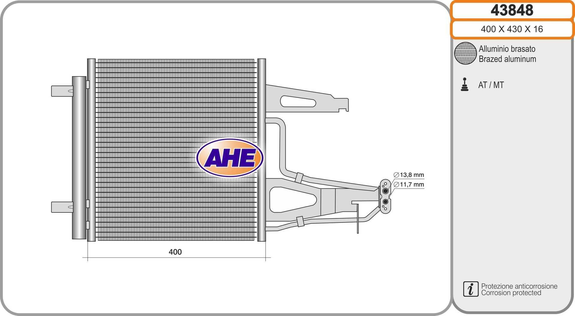 AHE Kondenzátor klimatizácie 43848 Kondenzátor klimatizácie Volkswagen AHE 43848