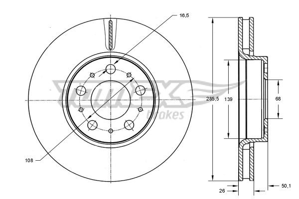 TOMEX brakes Bremseskive TX 71-43 Bremseskive TOMEX brakes V70 TX 71-43 billige