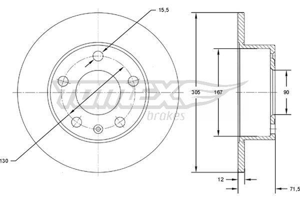 TOMEX brakes Bremseskive TX 71-76 TX 71-76 Bremseskiver OPEL CASCADA TOMEX brakes