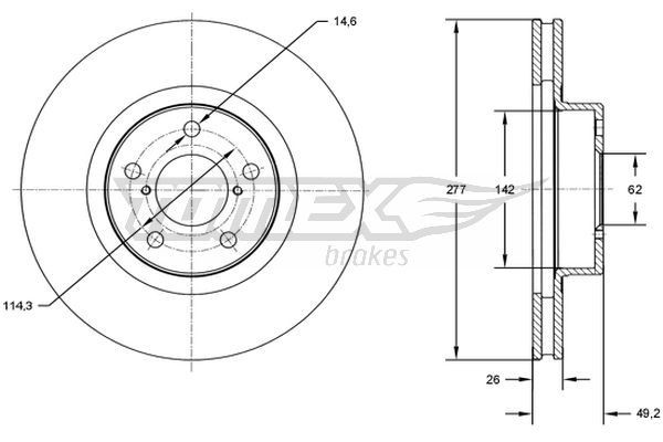 TOMEX brakes Bremseskive TX 72-83 Bremseskive TOYOTA TOMEX brakes TX 72-83