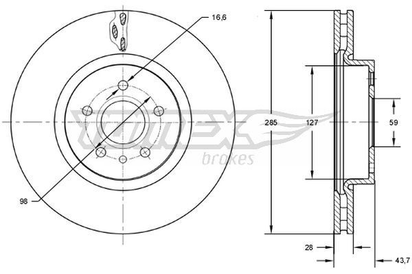 TOMEX brakes Brzdový kotouč TX 73-13 Kotúče PEUGEOT TOMEX brakes TX 73-13