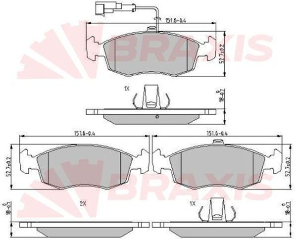 BRAXIS Bromsbelägg AA0625 CHRYSLER bromsbelägg sport BRAXIS AA0625