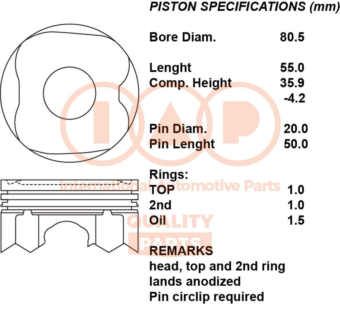 Pistone motore IAP QUALITY PARTS 100-17194 IAP QUALITY PARTS 100-17194 Pistone motore Toyota COROLLA 2010