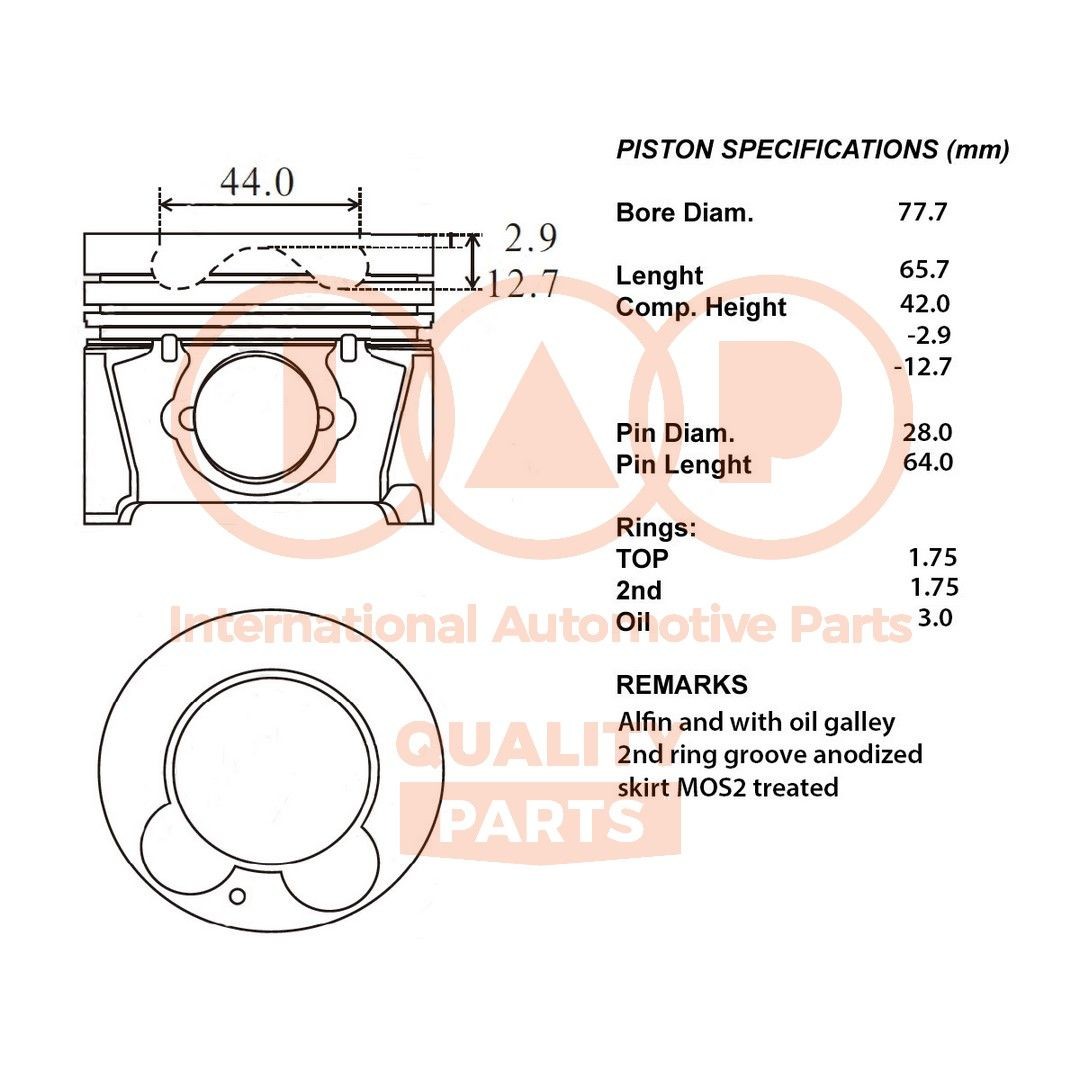 IAP QUALITY PARTS Pistone motore 100-21107 Pistone motore Hyundai GD 100-21107 IAP QUALITY PARTS