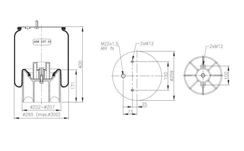 NEOTEC Φούσκα, πνευματική ανάρτηση ABM53730A15 Φούσκα, πνευματική ανάρτηση MERCEDES-BENZ NEOTEC ABM53730A15