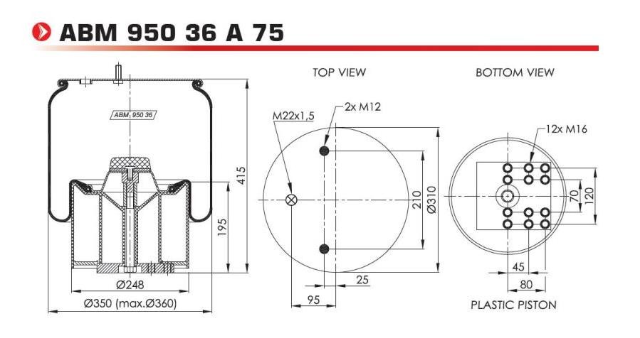 NEOTEC Luftbälg ABM95036A75 CITROЁN bälgar, luftfjädring NEOTEC ABM95036A75
