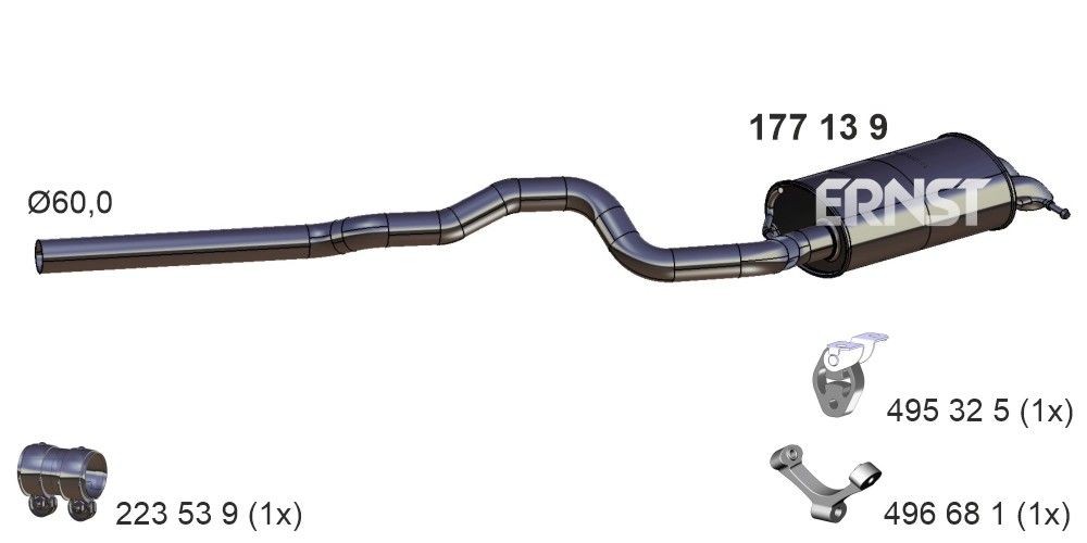 Rear silencer ERNST 177139 ERNST 177139 Volkswagen MULTIVAN 2015 Silencer price