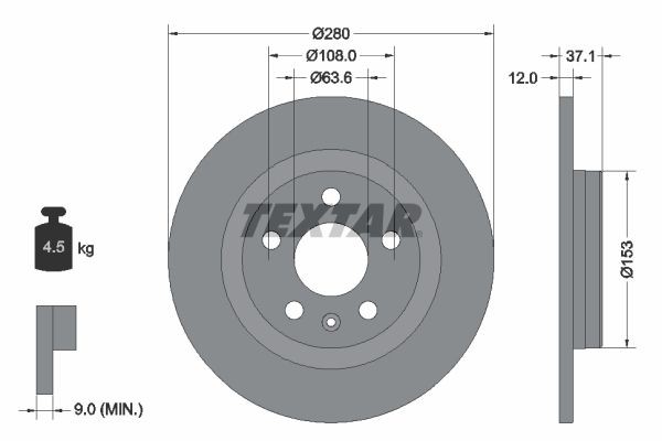 TEXTAR Jarrulevy 92323803 Jarrulevy TEXTAR 280x12mm, 05/06x108, täysi