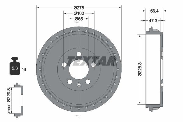TEXTAR Bremsetromle 94046300 TEXTAR 94046300 Kamiq (NW4) Tromlebremser originale pris