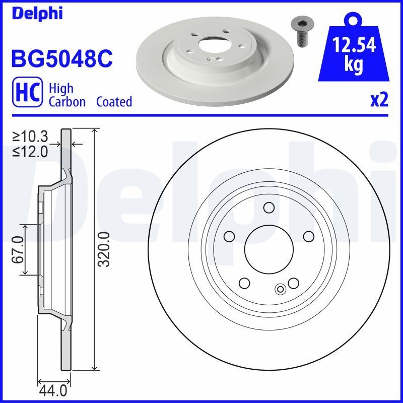 DELPHI Bromsskiva BG5048C DELPHI BG5048C Bromsskiva MERCEDES-BENZ EQB (X243) EQB 250+ (243.602) 190 hk 2022
