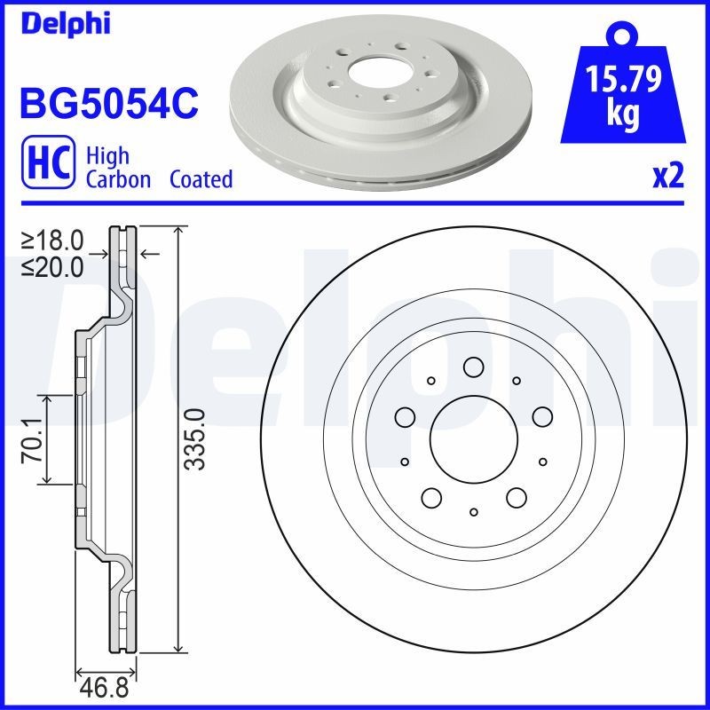 DELPHI Δισκόπλακα BG5054C DELPHI BG5054C Δισκόπλακα TESLA Model 3 (5YJ3) EV AWD 498 PS 2021