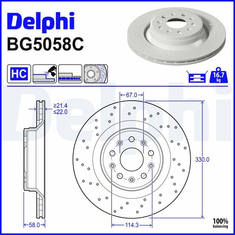 DELPHI Bromsskiva BG5058C DELPHI BG5058C bromsskiva MASERATI