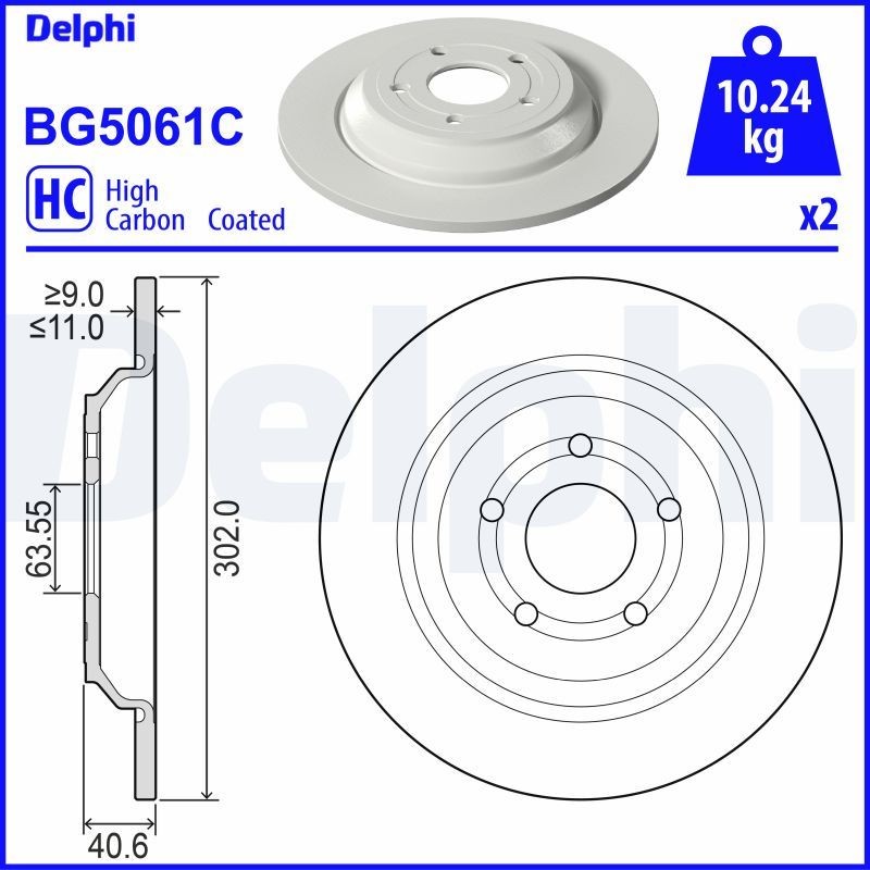 DELPHI Bremsscheibe BG5061C DELPHI BG5061C Bremsscheibe FORD Kuga Mk3 2.0 EcoBoost 4x4 253 PS 2021