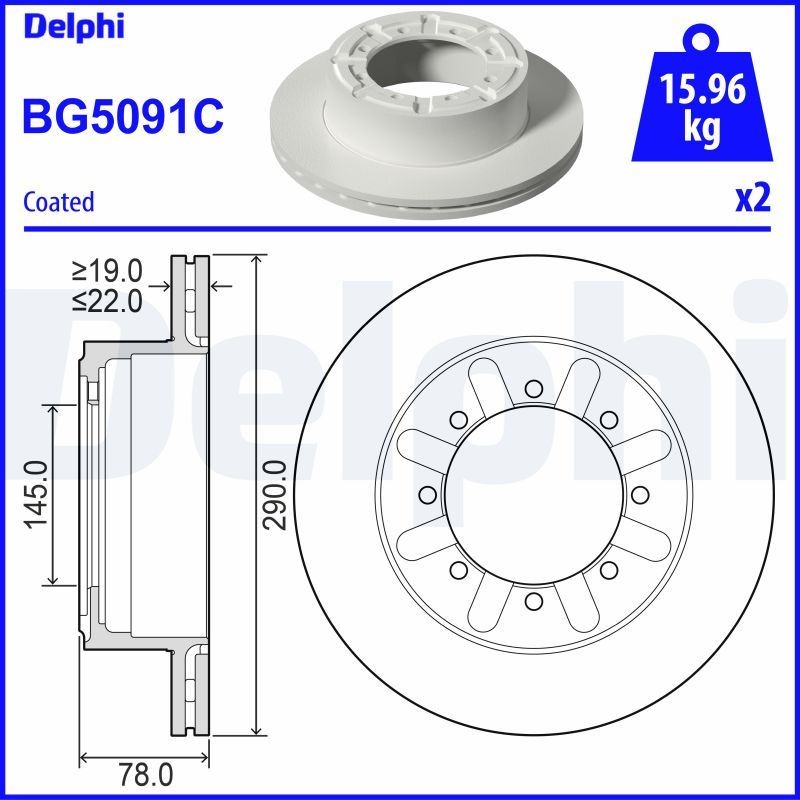 DELPHI Disco de travão BG5091C DELPHI BG5091C Discos de travão desportivos Cabstar (F24M, F24W) preço