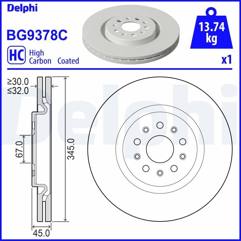 DELPHI Bremseskive BG9378C DELPHI BG9378C Sportsbremseskiver Shamal (AM339) pris