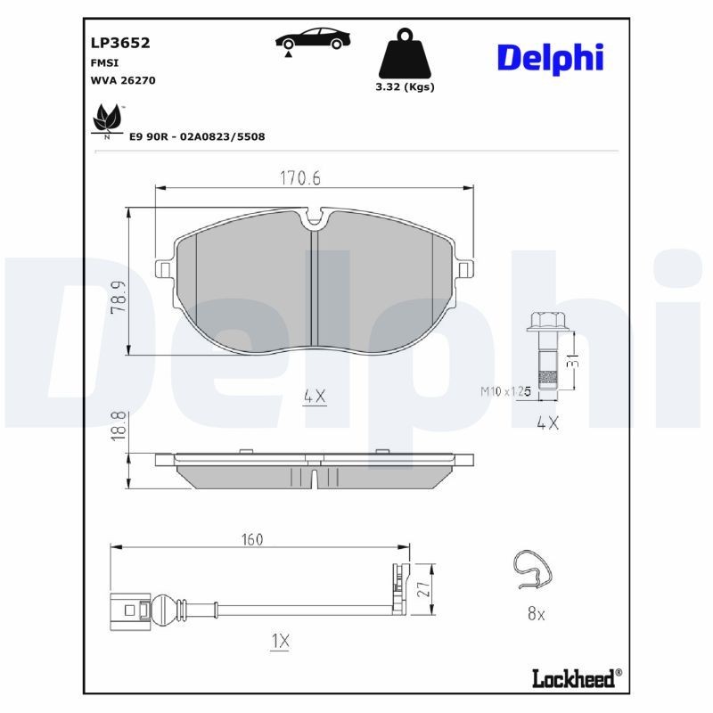 DELPHI Brake pad set LP3652 DELPHI LP3652 VW T6 Van racing brake pads cost