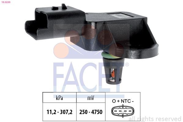 FACET Sensor, boost pressure 10.3220 10.3220 FACET boost pressure sensor for VW POLO