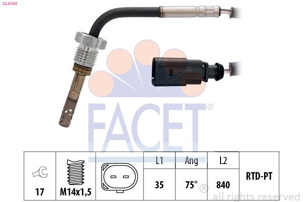 FACET Sensore, Temperatura gas scarico 22.0184 22.0184 Sensore temperatura DPF FACET Volkswagen