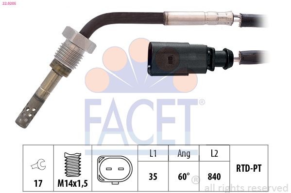 FACET Sensor, exhaust gas temperature 22.0205 22.0205 FACET exhaust gas temperature sensor for AUDI A4