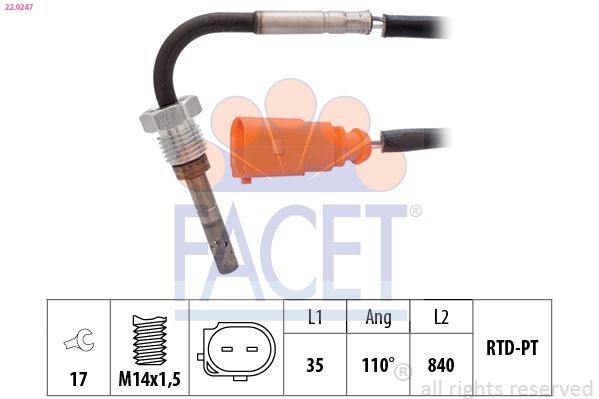 FACET Sensore, Temperatura gas scarico 22.0247 22.0247 Sonda temperatura gas di scarico FACET Volkswagen