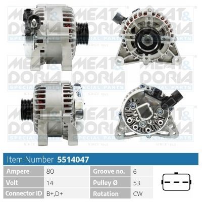 MEAT & DORIA Generator 5514047 5514047 MEAT & DORIA växelströmsgenerator PEUGEOT 309
