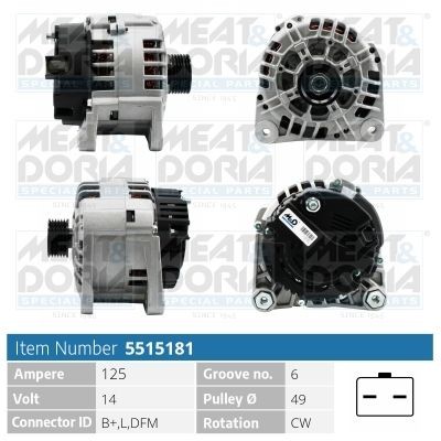 MEAT & DORIA Generator 5515181 MAZDA växelströmsgenerator MEAT & DORIA 5515181