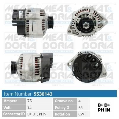 Alternatore MEAT & DORIA 5530143 MEAT & DORIA 5530143 Dinamo Smart ROADSTER 2004
