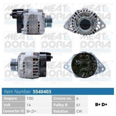 MEAT & DORIA Dynamo / Alternator 5540403 Alfa Romeo 147 Generator MEAT & DORIA 5540403