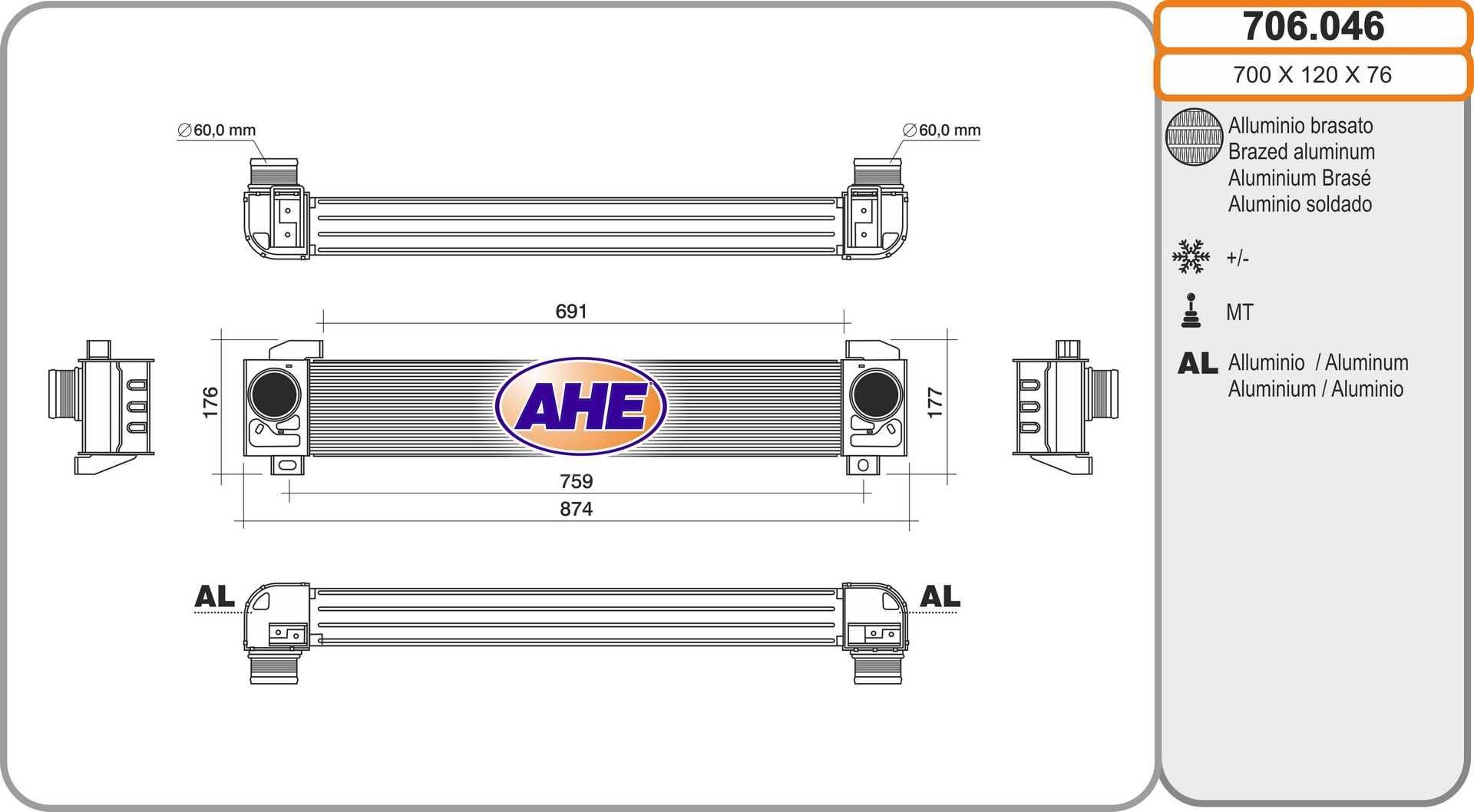 AHE Vahejahuti 706.046 706.046 Intercooler PEUGEOT PARTNER AHE