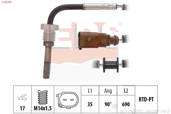 EPS Sensore, Temperatura gas scarico 1.220.098 1.220.098 Sensore temperatura gas di scarico SEAT ALHAMBRA EPS costo