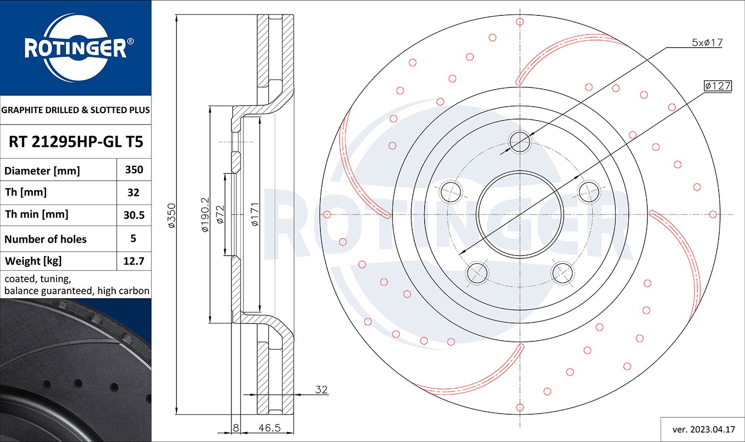 ROTINGER Brake disc RT 21295HP-GL T5 RT 21295HP-GL T5 ROTINGER performance brake discs JEEP