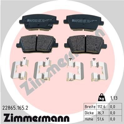 ZIMMERMANN Plaquettes de frein 22865.165.2 ZIMMERMANN 22865.165.2 Plaquettes de frein HYUNDAI i30 III 3/5 portes (PDE, PD, PDEN) 1.6 CRDi 110 CV 2021