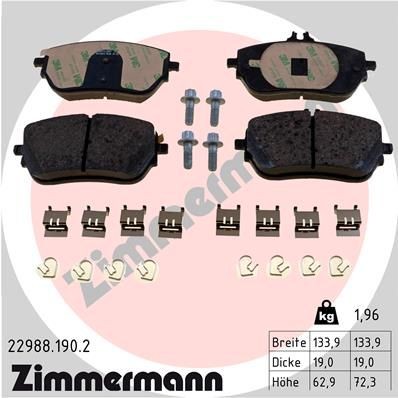 ZIMMERMANN Bremseklosser 22988.190.2 ZIMMERMANN 22988.190.2 Bremseklosser MERCEDES-BENZ A-Klasse Sedan (W177) A 160 d (177.102) 95 hk 2022