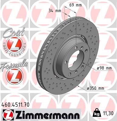ZIMMERMANN Brzdový kotouč 460.4511.70 ZIMMERMANN 460.4511.70 Brzdový kotouč PORSCHE 911 Targa (992) 3.0 4 (992510) 385 KS 2024
