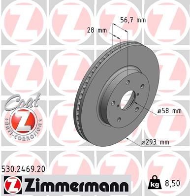 Bromsskiva ZIMMERMANN 530.2469.20 ZIMMERMANN 530.2469.20: Bromsskivor Subaru LEVORG 2017