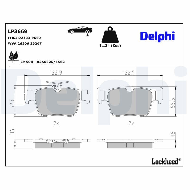 DELPHI Brake pad set LP3669 DELPHI LP3669 Brake pad set SKODA Superb IV Estate (B9, 3Y) 2.0 TDI 150 hp 2025