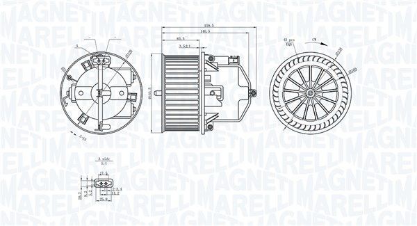 Elektrisk motor, kupéfläkt MAGNETI MARELLI 069412352010 MAGNETI MARELLI 069412352010 Kupe fläkt LAND ROVER DEFENDER 2016