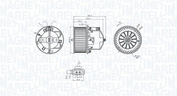 MAGNETI MARELLI Elektrische motor, kachelventilator 069412360010 MAGNETI MARELLI 069412360010 Kachelmotor V60 II (225, 227) originele prijs