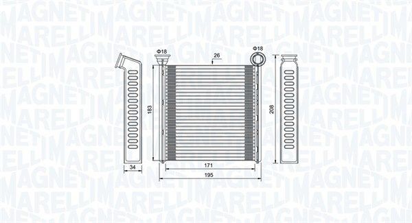 MAGNETI MARELLI Permutador de calor, aquecimento do habitáculo 350218448000 Radiador do ar quente MAGNETI MARELLI MINI 350218448000