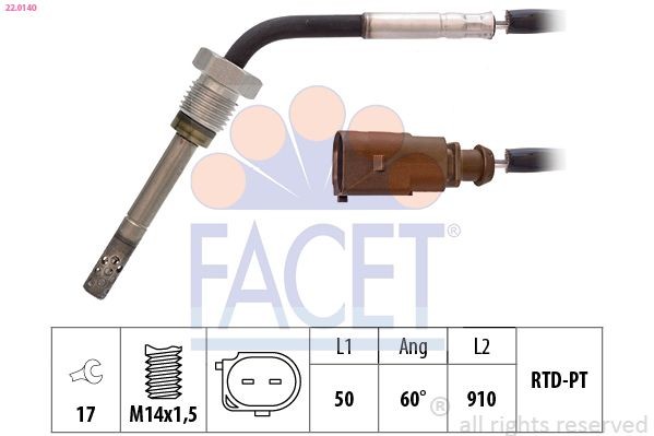 FACET Sensore, Temperatura gas scarico 22.0140 22.0140 Sensore temperatura FAP FACET Volkswagen
