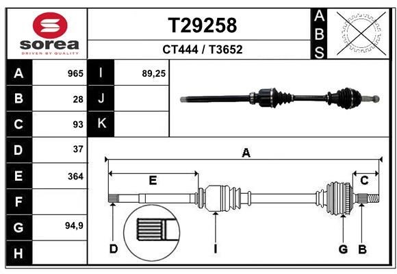 EAI Hnací hriadeľ T29258 Hnací hriadeľ EAI Citroën C5 T29258