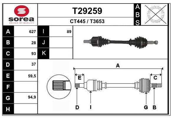 EAI Drive shaft T29259 T29259 EAI drive shaft for CITROЁN C25