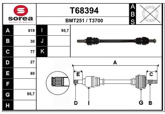 EAI Aandrijfas T68394 BMW 1-serie Aandrijfstang EAI T68394