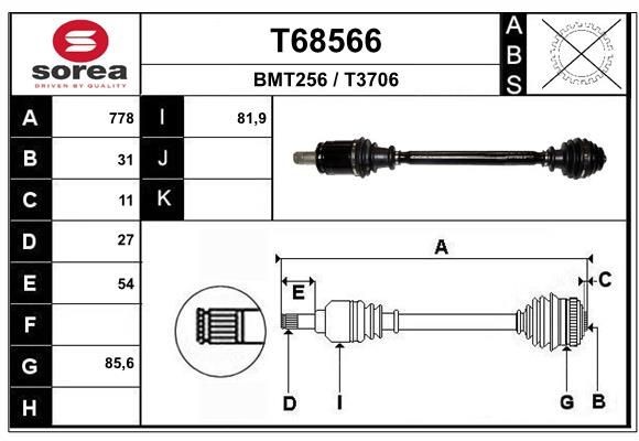 EAI Vetoakseli T68566 T68566 EAI Vetoakseli BMW 5-sarja