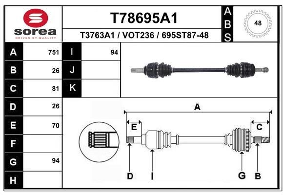 EAI Drivaxel T78695A1 T78695A1 EAI drivaxel VOLVO S80