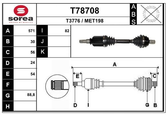 EAI Trækaksel T78708 Drivaksel EAI Mercedes-Benz CLK T78708